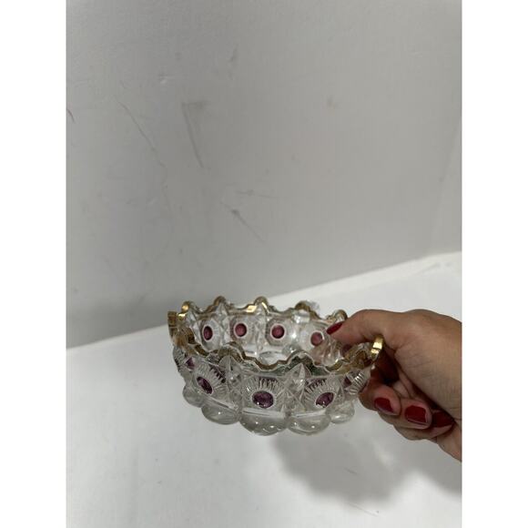 EAPG U.S. Glass Daisy Bullseye Purple‎ Amethyst Stained Bowl With Handle - Picture 7 of 9